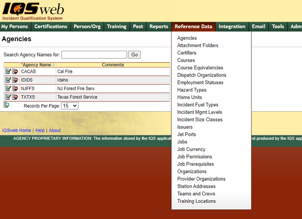 Reference Data Menu