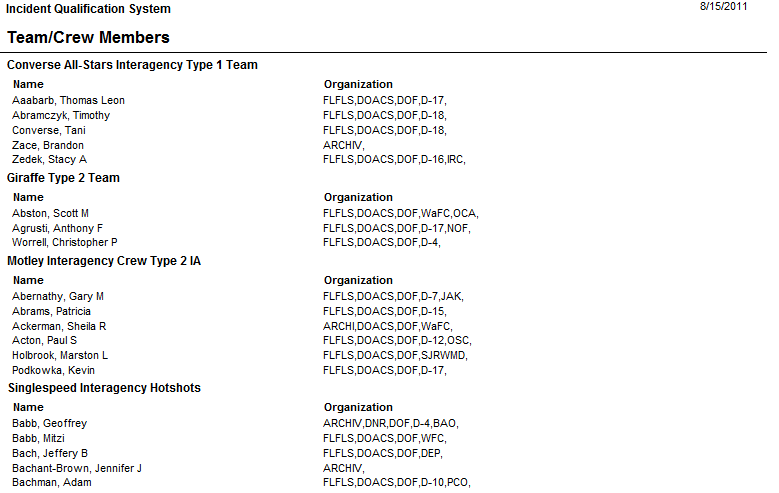 Team/Crew Report