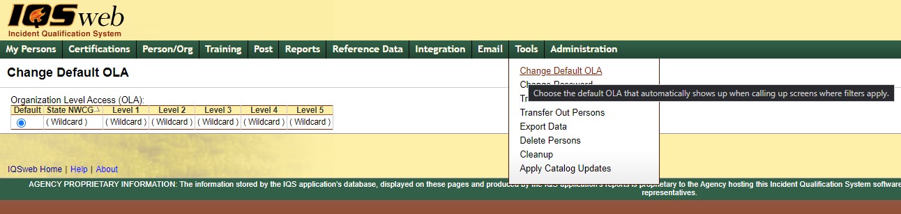 Change Default OLA