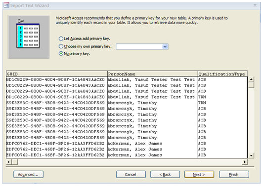 Import Text Wizard - No primary key